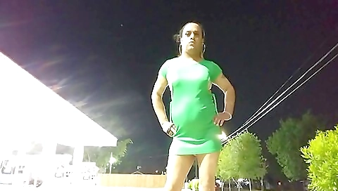 Bianca shows off her body on the street in amateur cross dressing