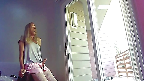 Blonde granny in stockings shows her tits in the hd video