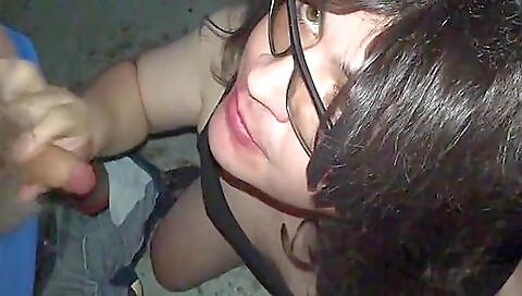 Horny brunette hottie gives a blowjob and swallows cum