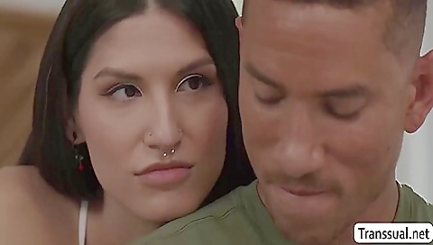 Busty shemale gets penetrated by a guy and gets fucked