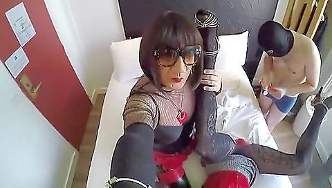 Busty blonde hottie gets facial after fucking two cocks